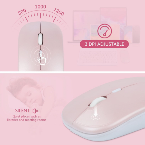 Set Tastatură și Mouse Wireless – Bluetooth, Silențios, Ultra-Subțire, Compatibil PC, Laptop, Android, iOS, Windows – Culoare Roz [13]