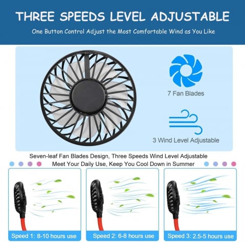 Ventilator Portabil pentru Gât cu 3 Viteze, Lumini LED, Acumulator Intern și Pastilă Aromaterapie, Roșu [24]