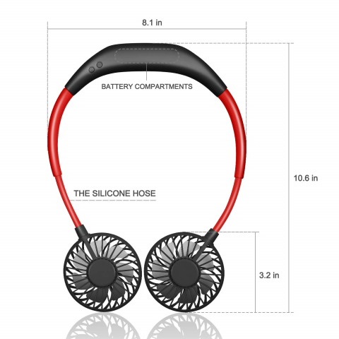 Ventilator Portabil pentru Gât cu 3 Viteze, Lumini LED, Acumulator Intern și Pastilă Aromaterapie, Roșu [2]