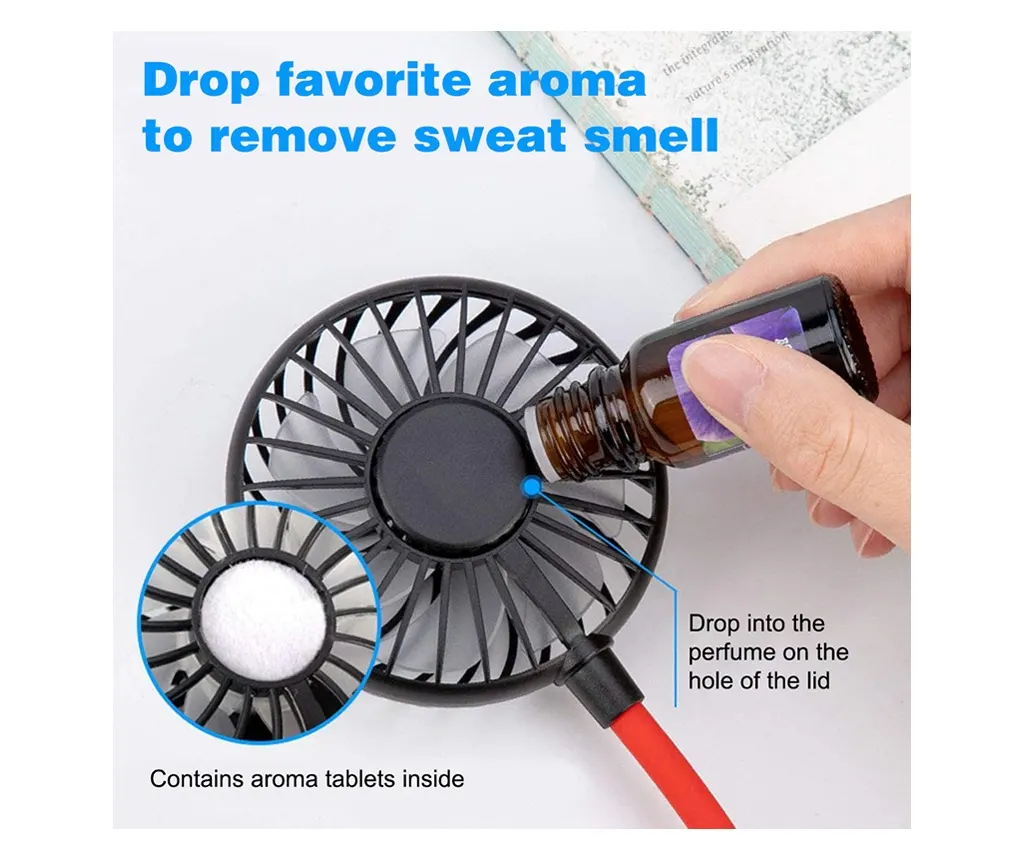Ventilator Portabil pentru Gât cu 3 Viteze, Lumini LED, Acumulator Intern și Pastilă Aromaterapie, Roșu [20]
