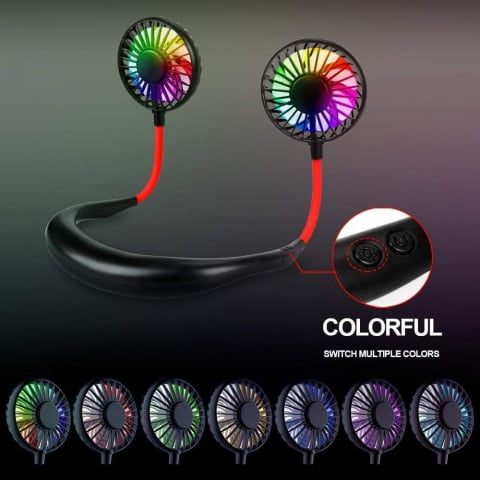 Ventilator Portabil pentru Gât cu 3 Viteze, Lumini LED, Acumulator Intern și Pastilă Aromaterapie, Roșu [18]