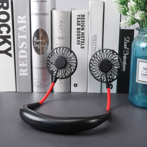 Ventilator Portabil pentru Gât cu 3 Viteze, Lumini LED, Acumulator Intern și Pastilă Aromaterapie, Roșu [10]