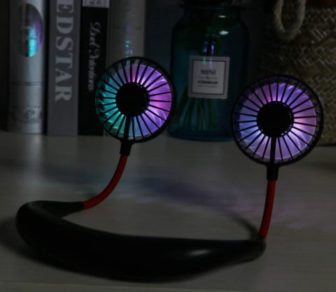 Ventilator Portabil pentru Gât cu 3 Viteze, Lumini LED, Acumulator Intern și Pastilă Aromaterapie, Roșu [17]