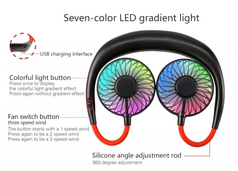 Ventilator Portabil pentru Gât cu 3 Viteze, Lumini LED, Acumulator Intern și Pastilă Aromaterapie, Roșu [11]