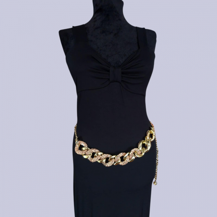 Rochie Lunga Neagra din Bumbac cu Bretele Stransa La Piept [3]