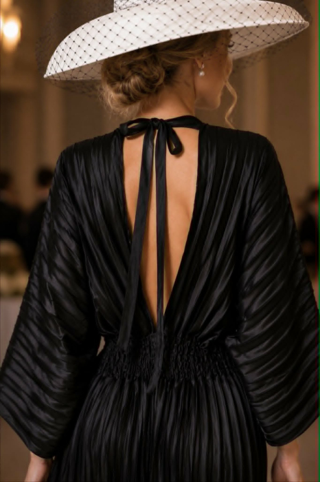 Rochie eleganta neagra plisata cu decolteu adanc [2]