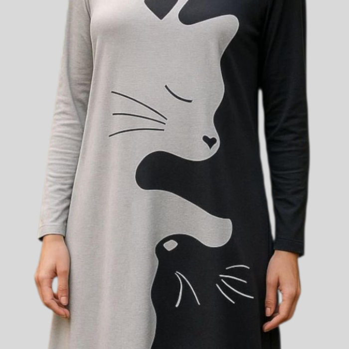 Rochie imprimeu creativ cu doua pisici si croiala lejera [2]