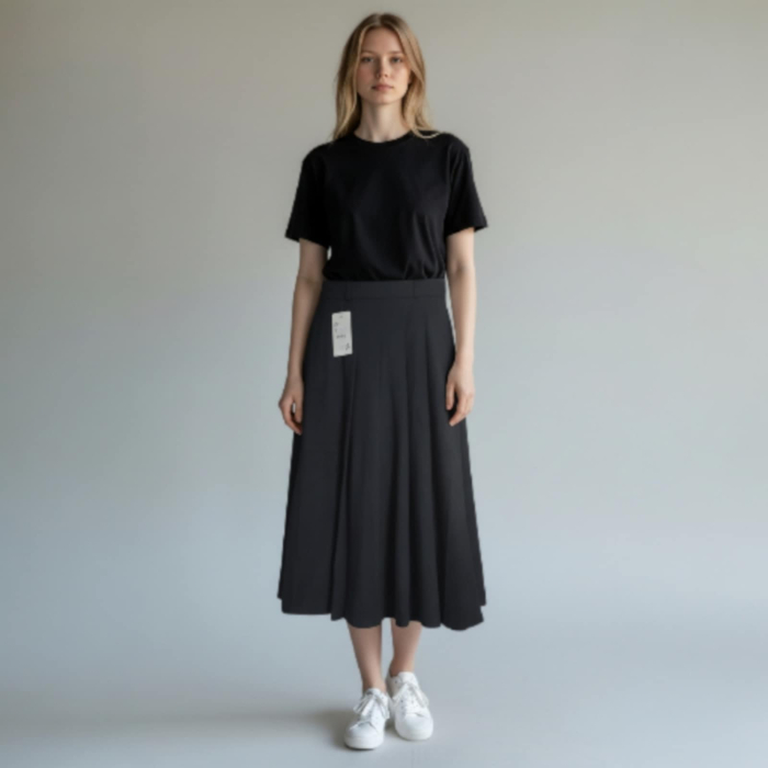 Fusta neagra pentru iarna cu pliseuri pe partea din fata [1]