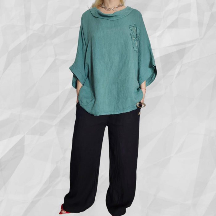 Bluza din In Tip Fluture cu Floare din Material Cusuta [2]