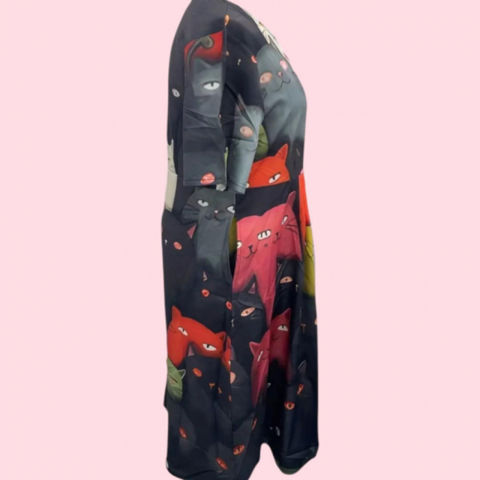Rochie croi larg cu imprimeu pisici colorate [4]