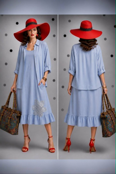 Compleu  bleumarin  din bumbac si model din macrame si paiete argintii [3]