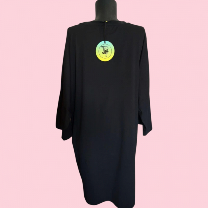 Rochie din Bumbac pe Fond Negru cu Imprimeu Colorat si Straturi [2]