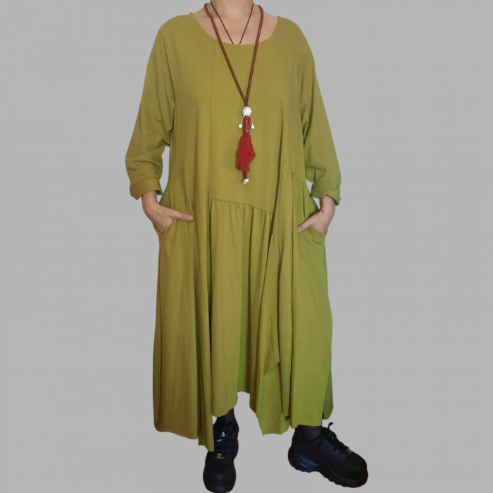 Rochie asimetrica din Bumbac Croi Larg cu Buzunare Laterale Ascunse [2]