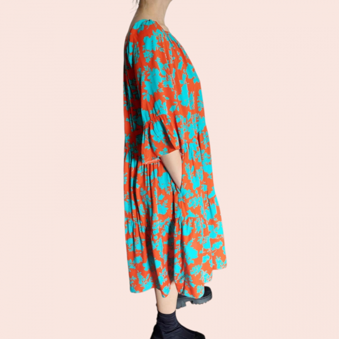 Rochie Ampla cu Volane din Vascoza si Imprimeu Floral [2]