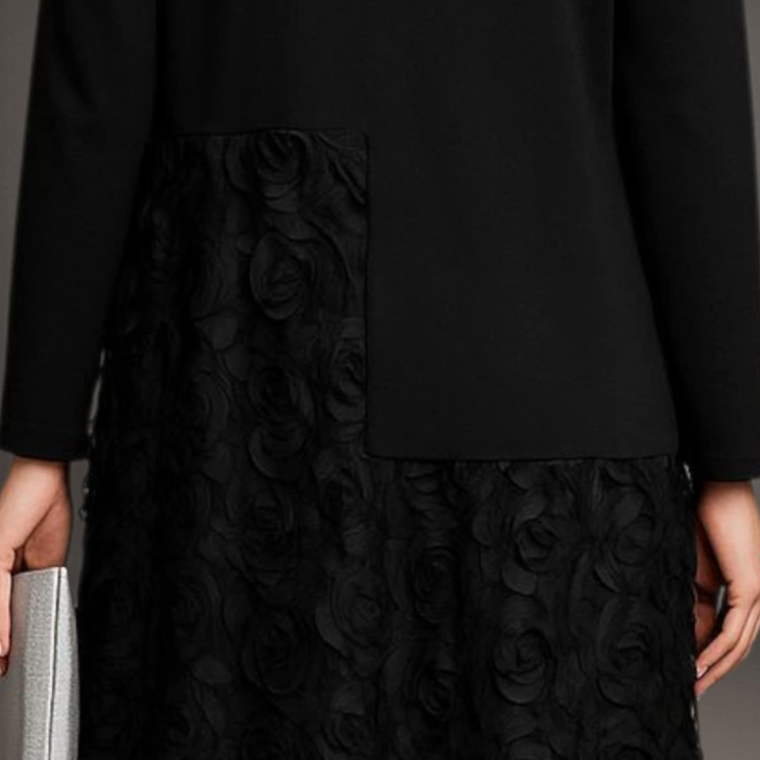 Rochie eleganta neagra din bumbac cu aplicatii  trandafirasi negri [4]