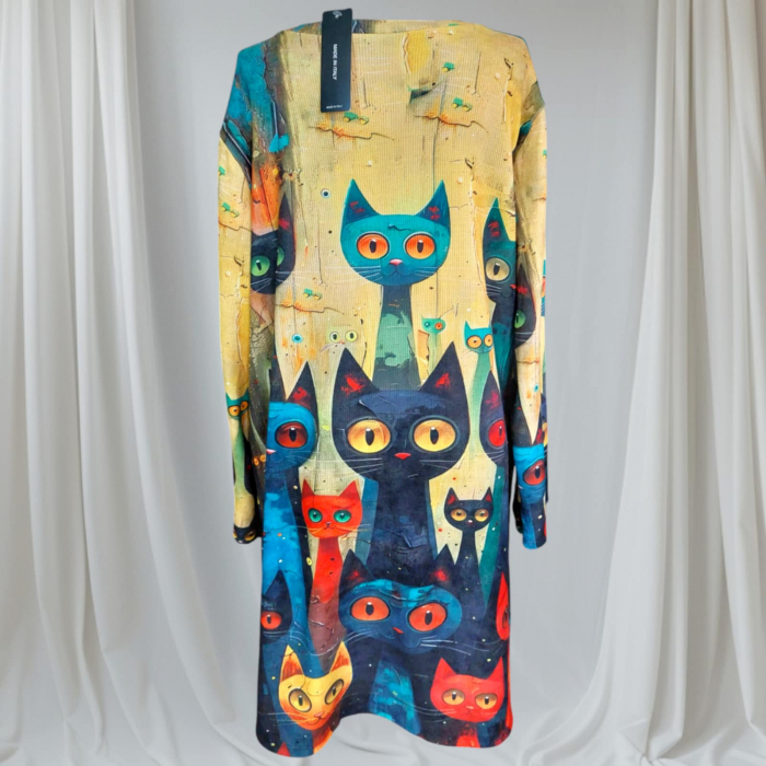 rochie-din-bumbac-cu-desene-pisici-colorate-si-buzunare [2]