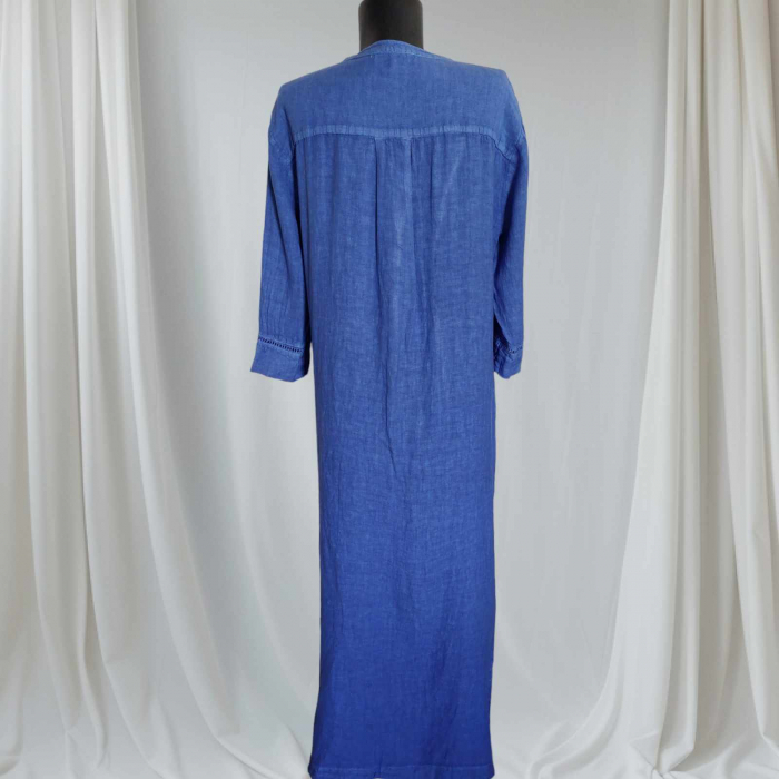Rochie de Vara din In Bleumarin cu Broderie la Decolteu si Maneca [3]