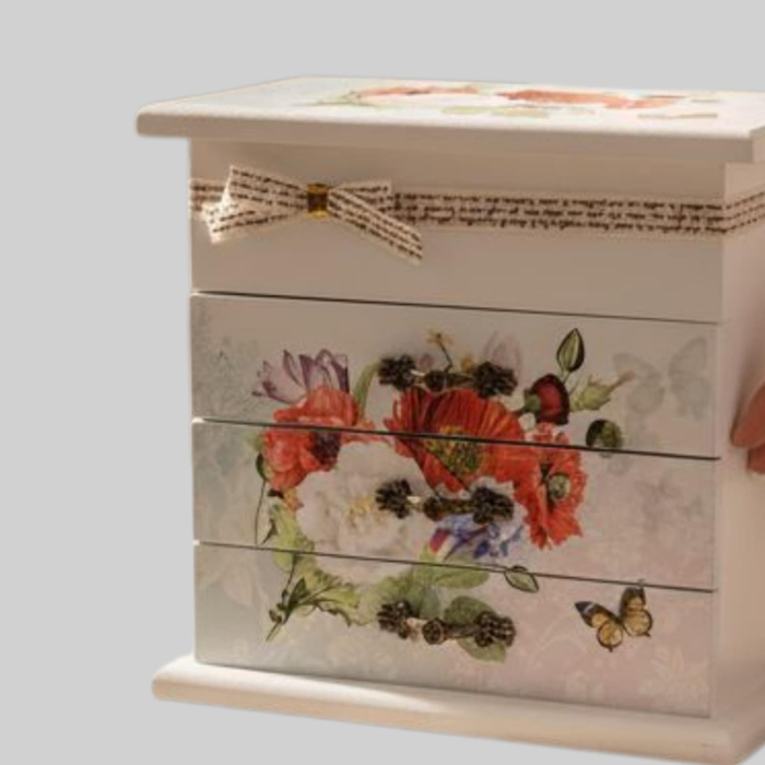 Cutie alba din lemn pentru bijuterii cu design floral tip Provence [4]