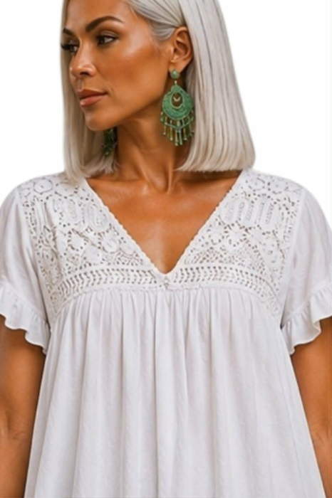 Rochie mini din bumbac in degrade si macrame la bust [3]