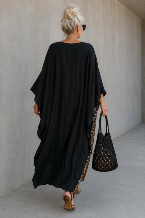 Kaftan din vascoza cu imprimeu animal print si buzunare [2]