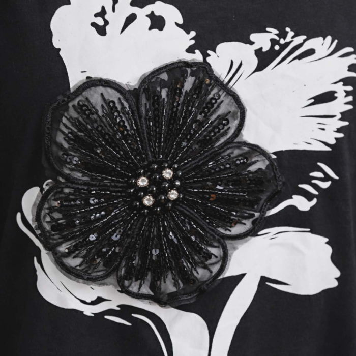 Rochie neagra din bumbac si floare pe tulle cusuta [3]