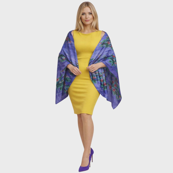 Esarfa generoasa din matase cu imprimeu design artistic [4]