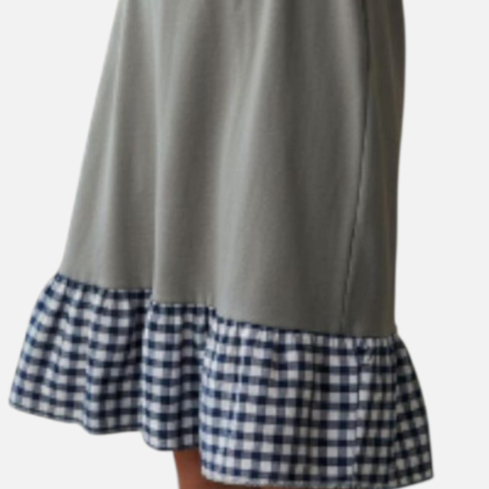 Rochie din bumbac casual gri si croi drept cu dantela in carouri [3]