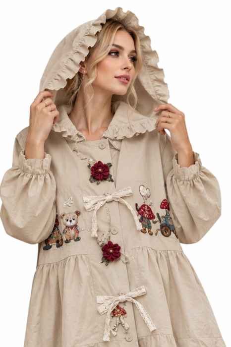 Cardigan inspiratie vintage cu gluga si aplicatii textile [2]