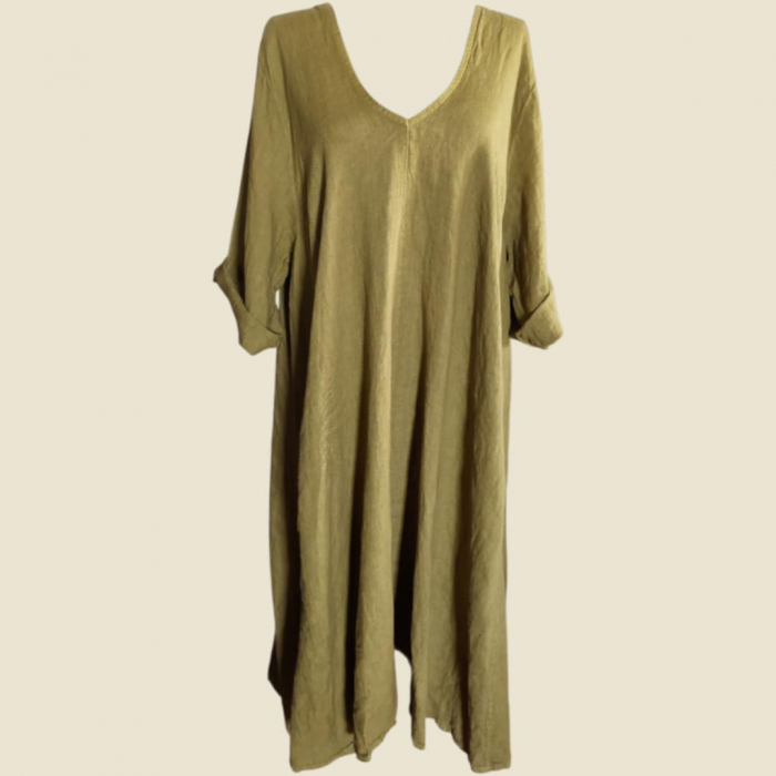Rochie din in asimetrica  croi larg si buzunare laterale [2]