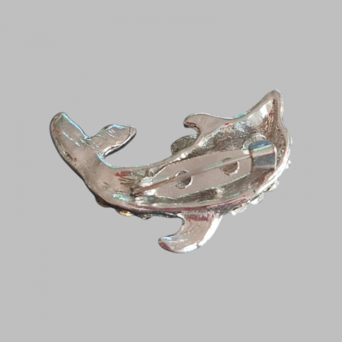 Brosa din metal inoxidabil argintiu cu strasuri in forma de delfin [2]