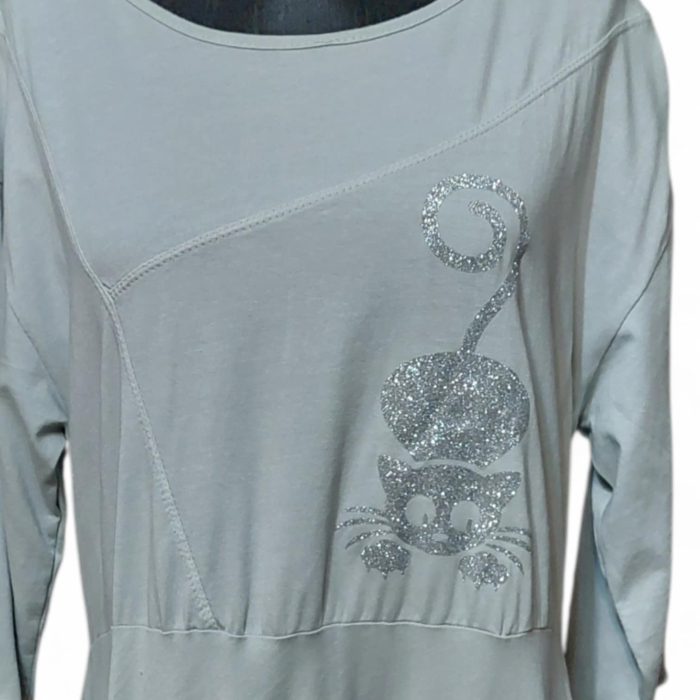 Rochie din bumbac asimetrica gogosar cu imprimeu pisica sclipici [4]