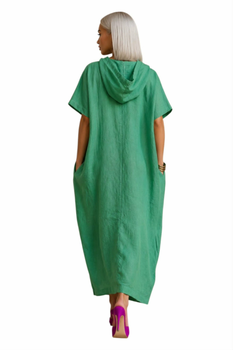 Rochie lunga din bumbac verde tip hanorac [2]