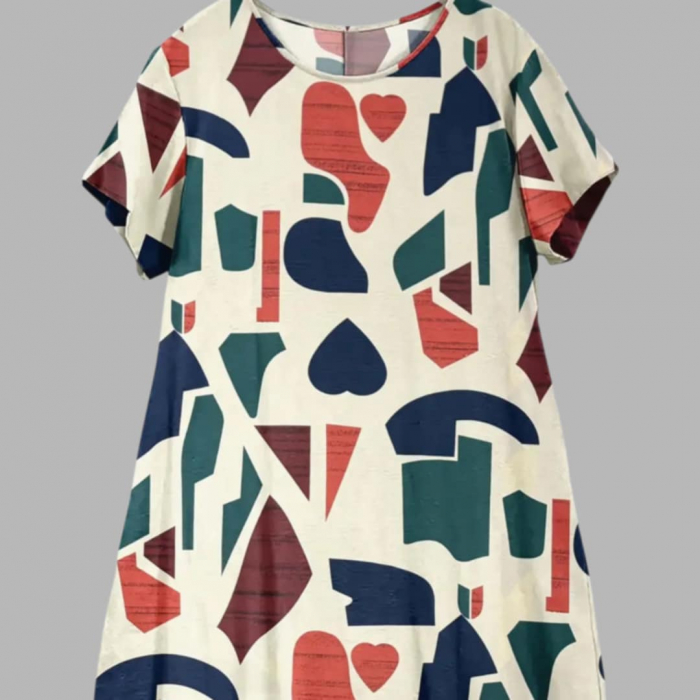 Rochie Croi Larg cu Desene Geometrice Colorate si Buzunare Laterale [2]