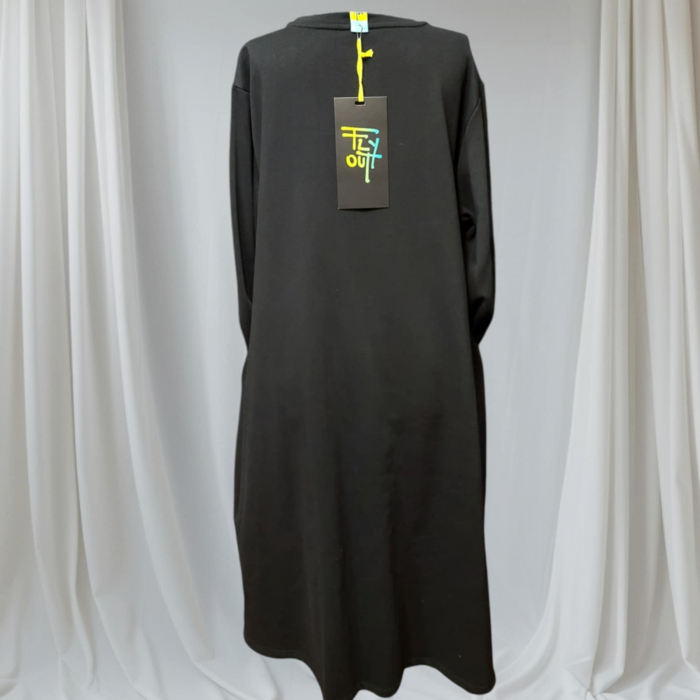 Rochie neagra forma lalea pentru sezon rece cu inserii alb si negru pe partea din fata [4]