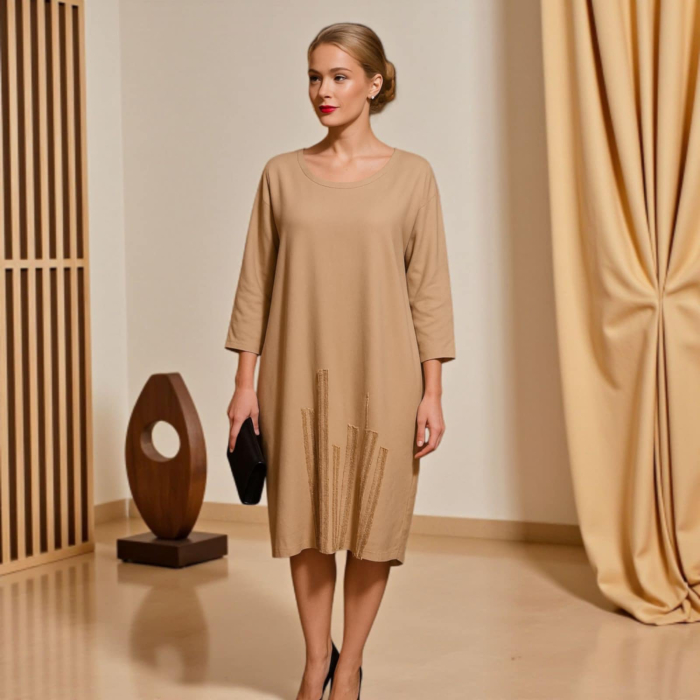 Rochie din Bumbac Crem cu Buzunare si Paiete Fine la Polape [1]