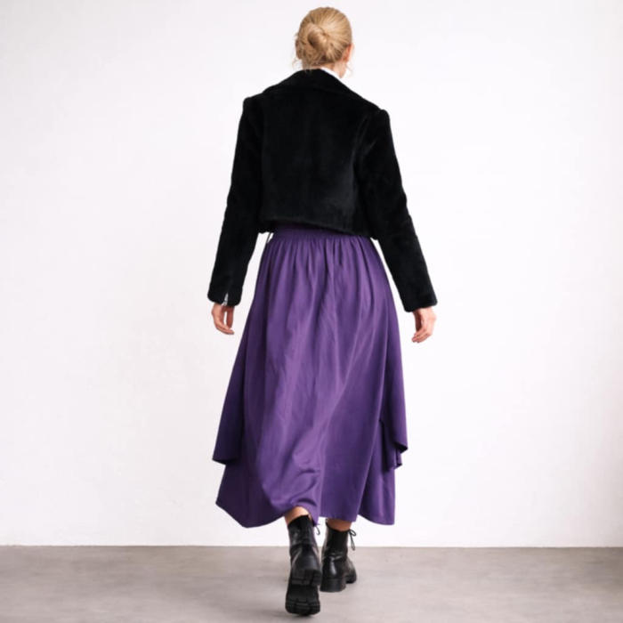 Pantaloni din bumbac mov cu suprapunere fusta si elastic in talie [2]