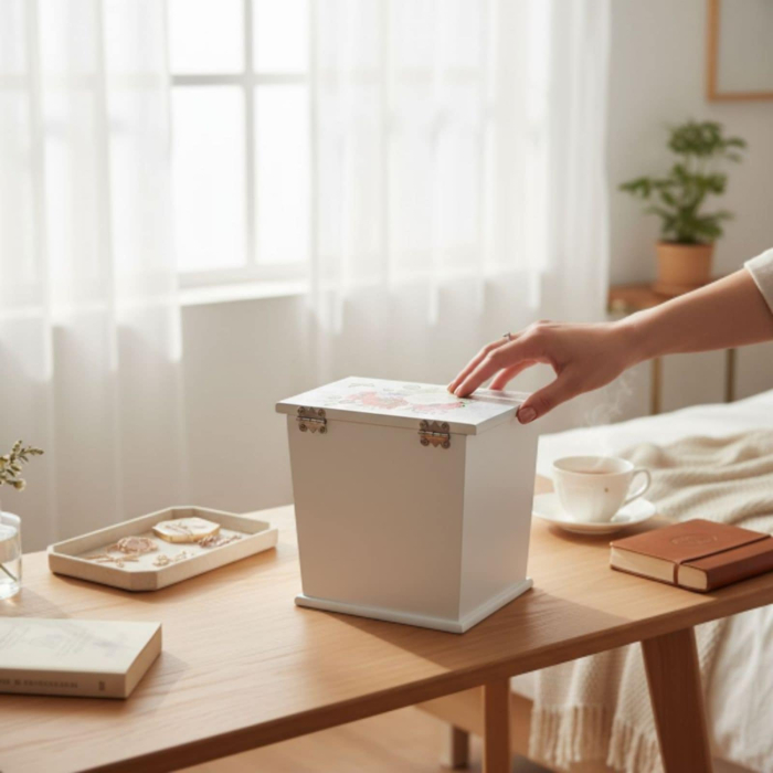 Cutie alba din lemn pentru bijuterii cu design floral tip Provence [2]