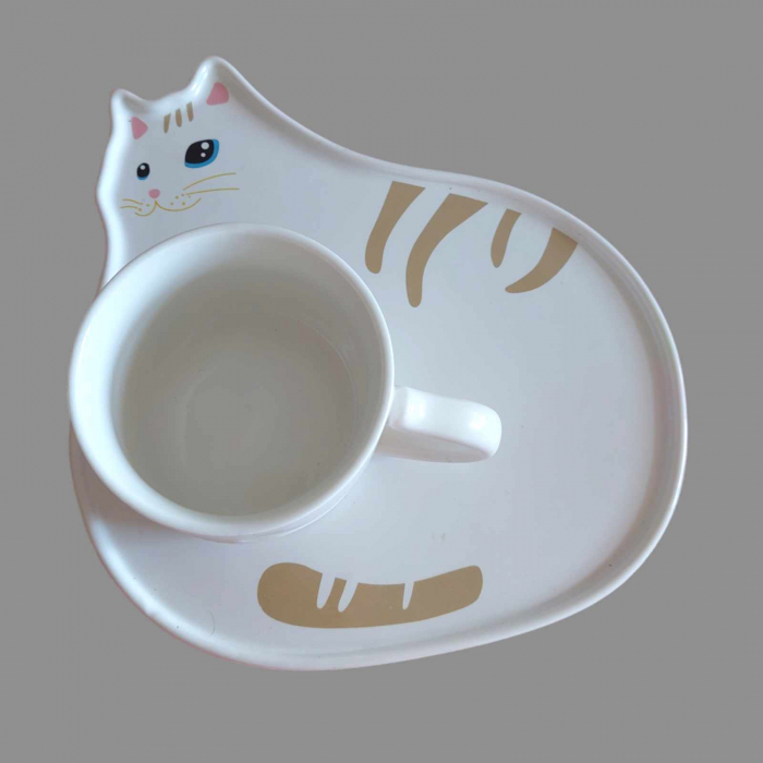 Set din Ceramica compus din Platou cu Cescuta si Desene Pisica si Lingurita [1]