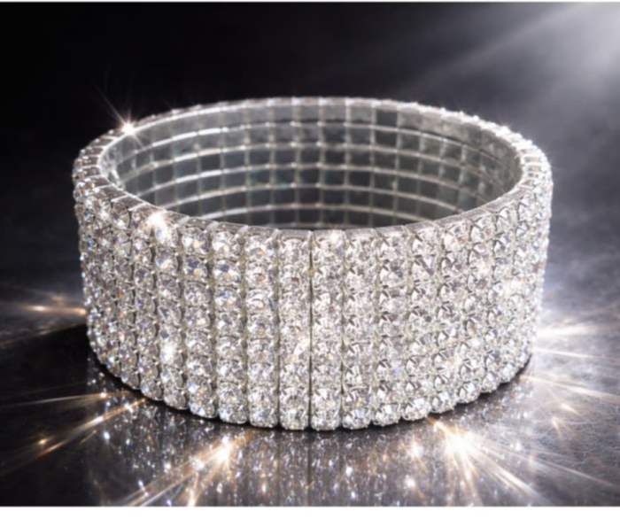 Bratara eleganta lata pe elastic din metal inoxidabil si strasuri argintii [2]