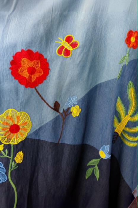 Rochie din bumbac si denim pentru marime mare cu buzunare laterale [3]