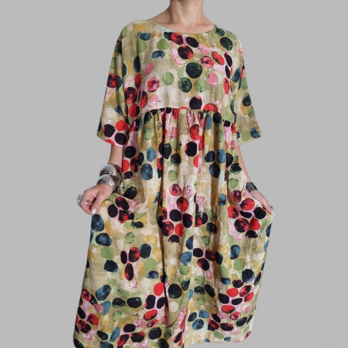 Rochie Tip Baby cu Imprimeu Cercuri Colorate si Buzunare Laterale [2]