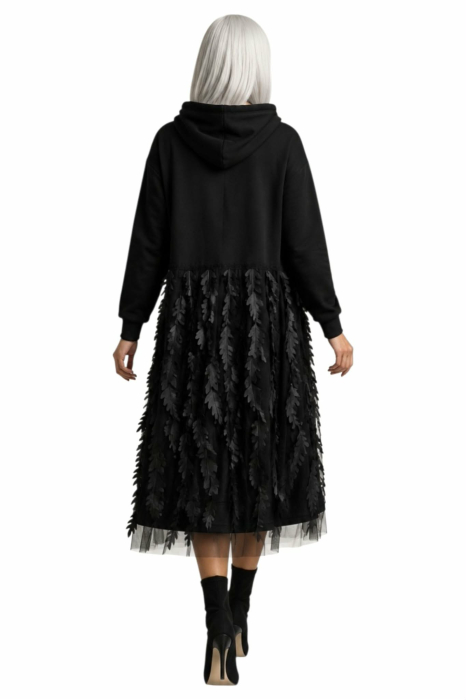 Rochie din bumbac tip hanorac cu aplicatii  pe tulle in forma de frunze [2]