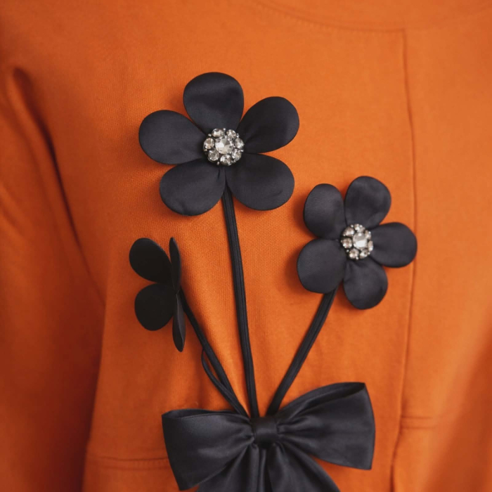 Rochie croi larg din bumbac si tafta cu insertii flori pe partea din fata [2]