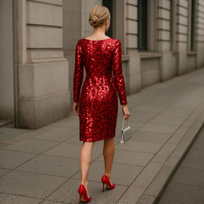 Rochie din paiete rosii si argintii pentri ocazii deosebite [2]