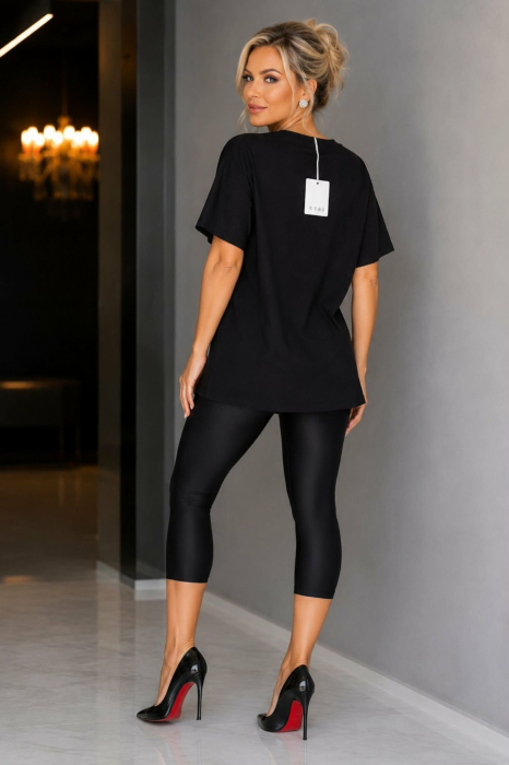 Bluza neagra  din bumbac  cu aplicatii pietre argintii  si tulle [3]