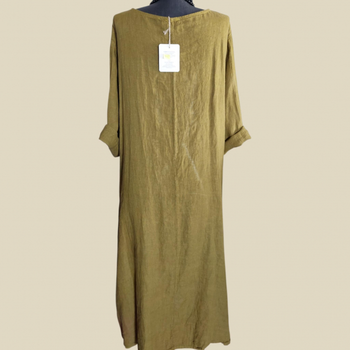 Rochie din in asimetrica  croi larg si buzunare laterale [3]