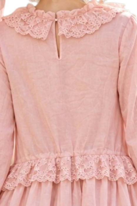 Rochie diafana din vascoza roz pudrat cu dantela si broderie [3]