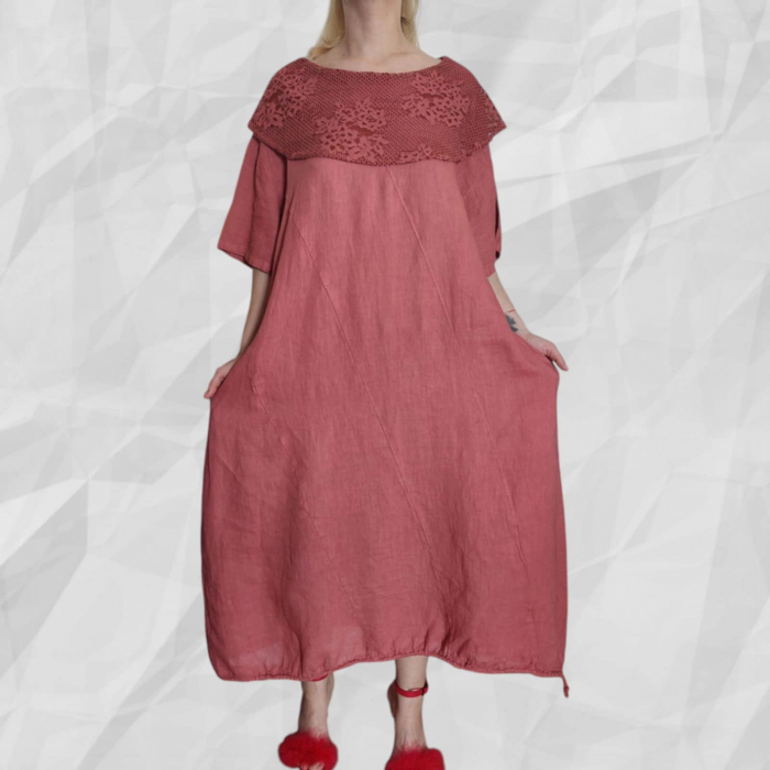 Rochie din in croi larg si guler din dantela [2]