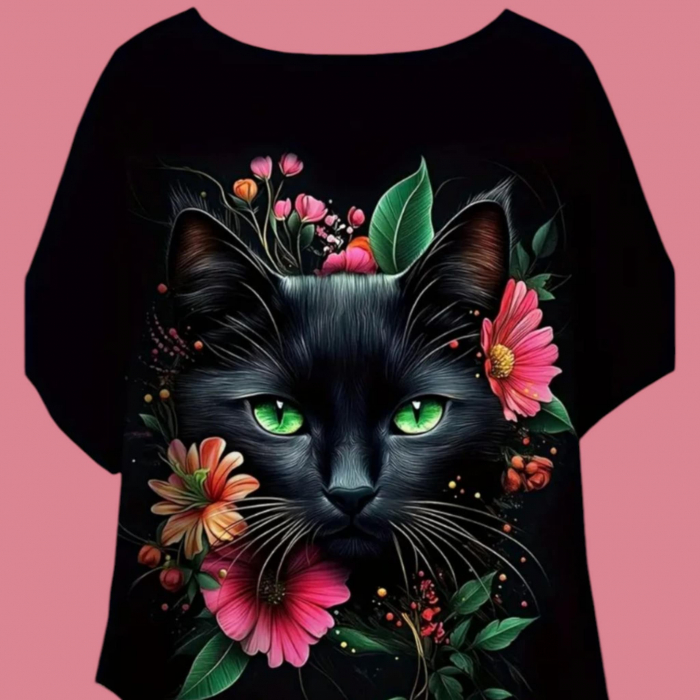 Tricou cu Imprimeu Pisica Neagra Norocoasa [2]