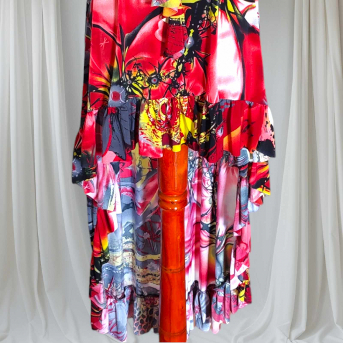 Rochie de vara asimetrica din lycra   cu volan si bretele transparente [2]
